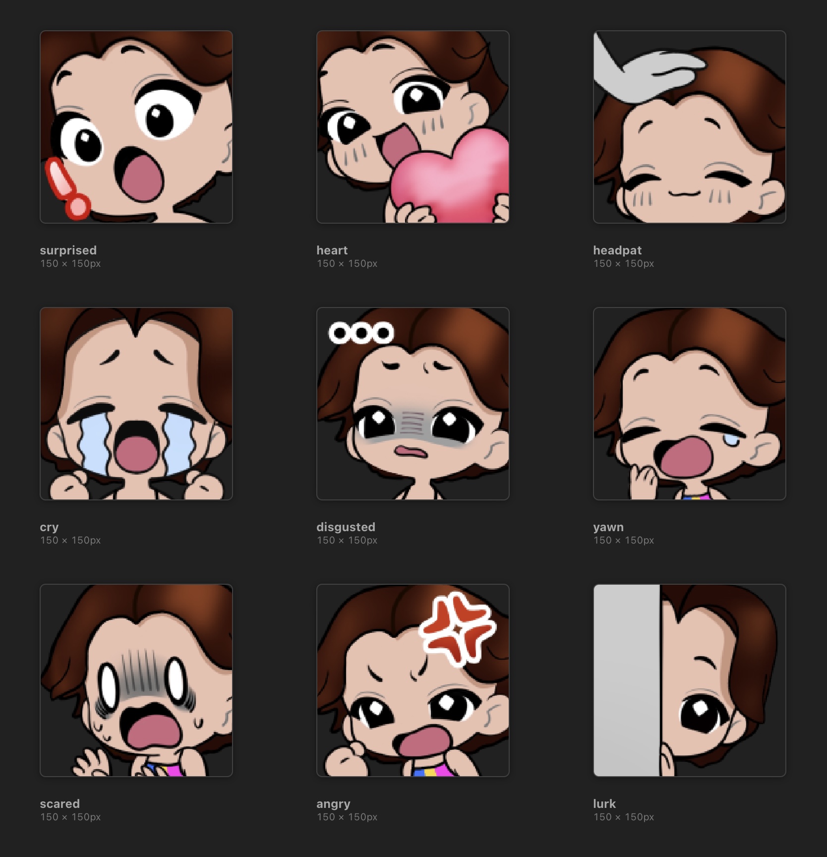 The emotes after I modeled after my friend using Procreate.